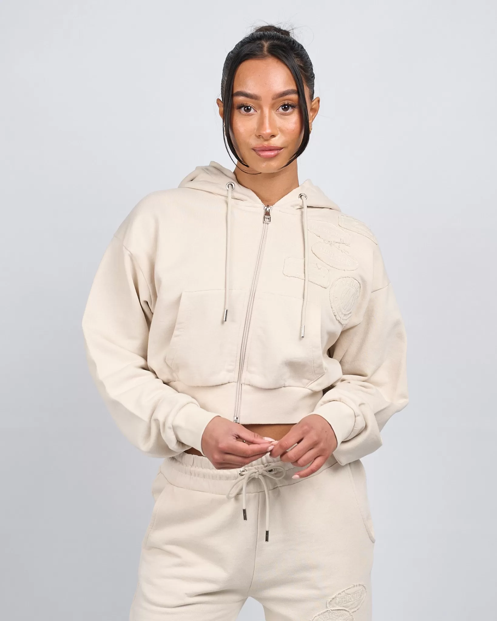 Cheap Mercier Felpa con cappuccio cruda in pietra e distintivo da donna.