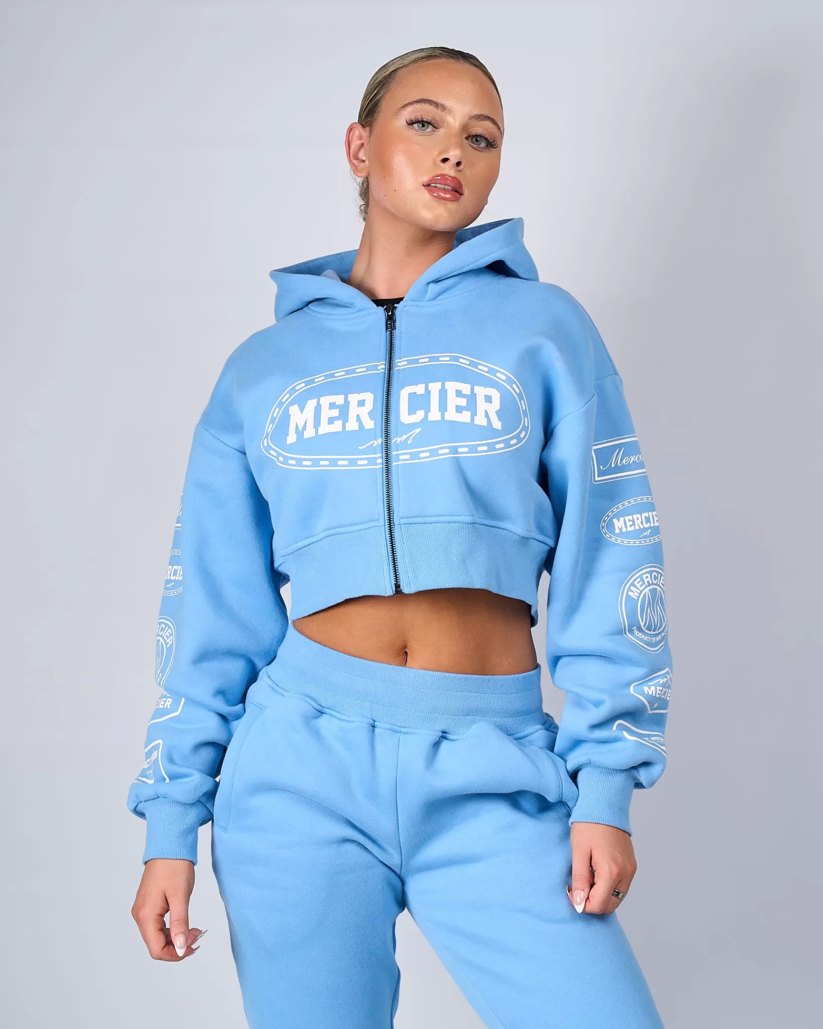 Best Mercier Felpa con cappuccio da donna blu bianca Compton