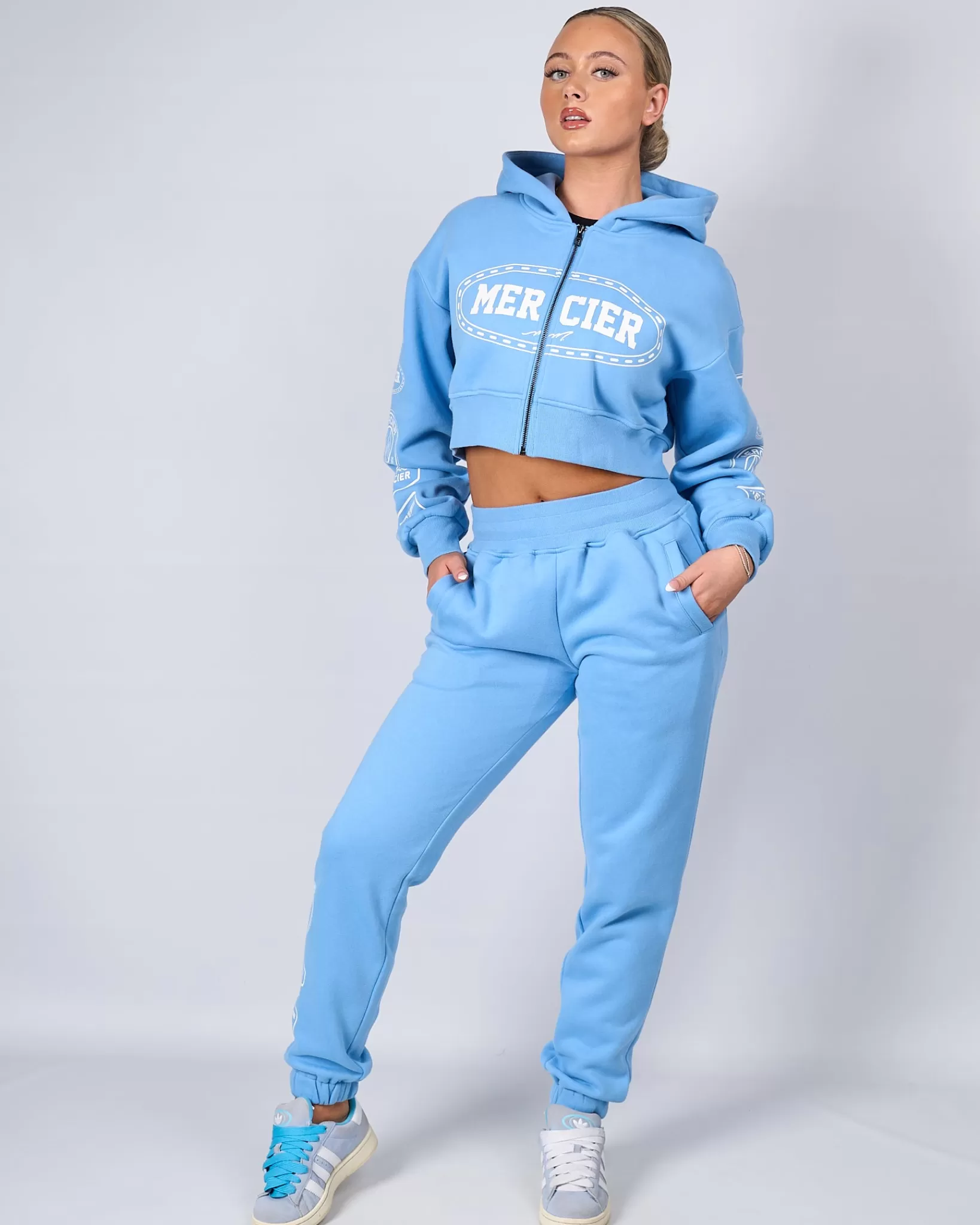 Best Mercier Felpa con cappuccio da donna blu bianca Compton