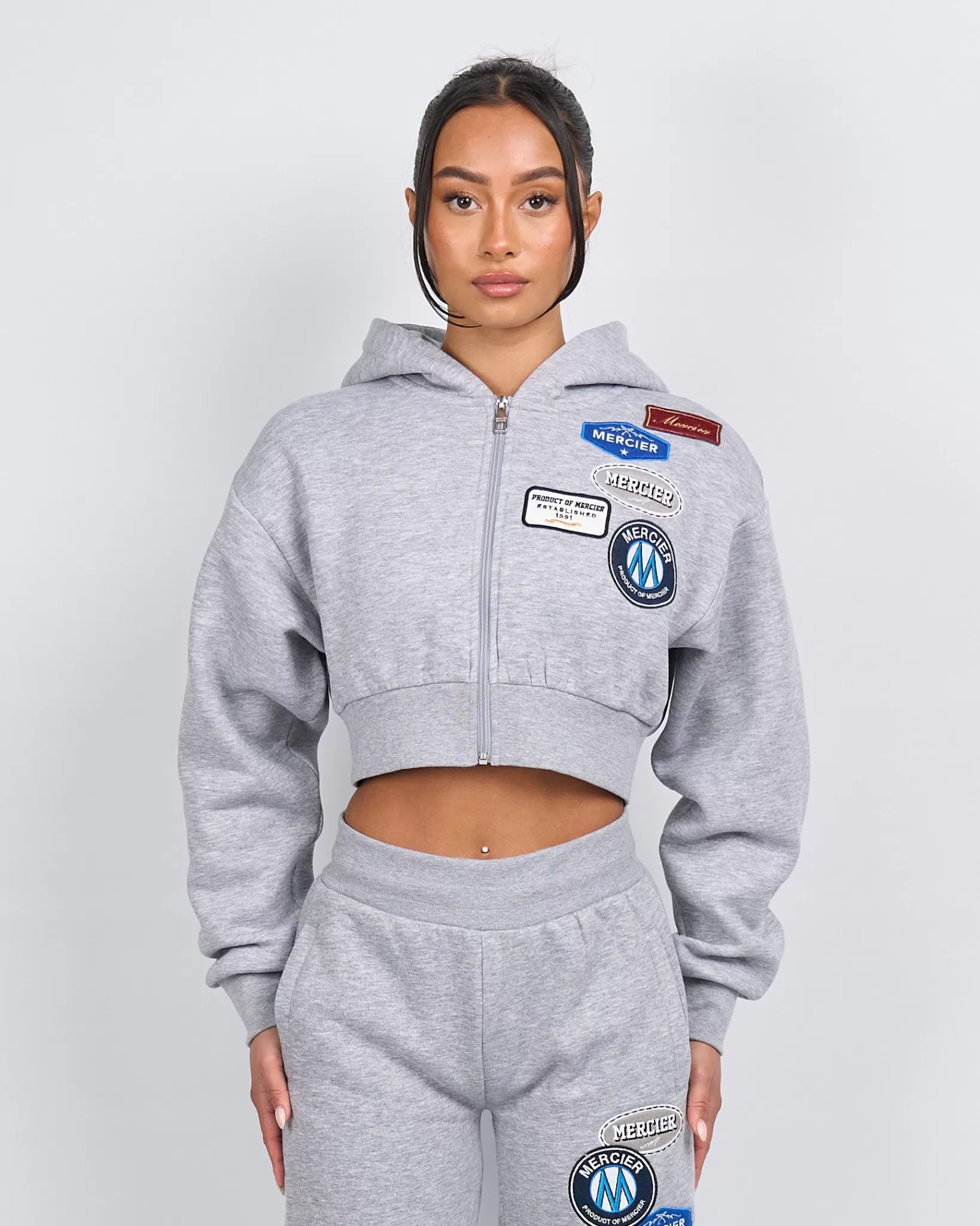 Store Mercier Felpa con cappuccio da donna con cerniera in colore grigio Marl OG