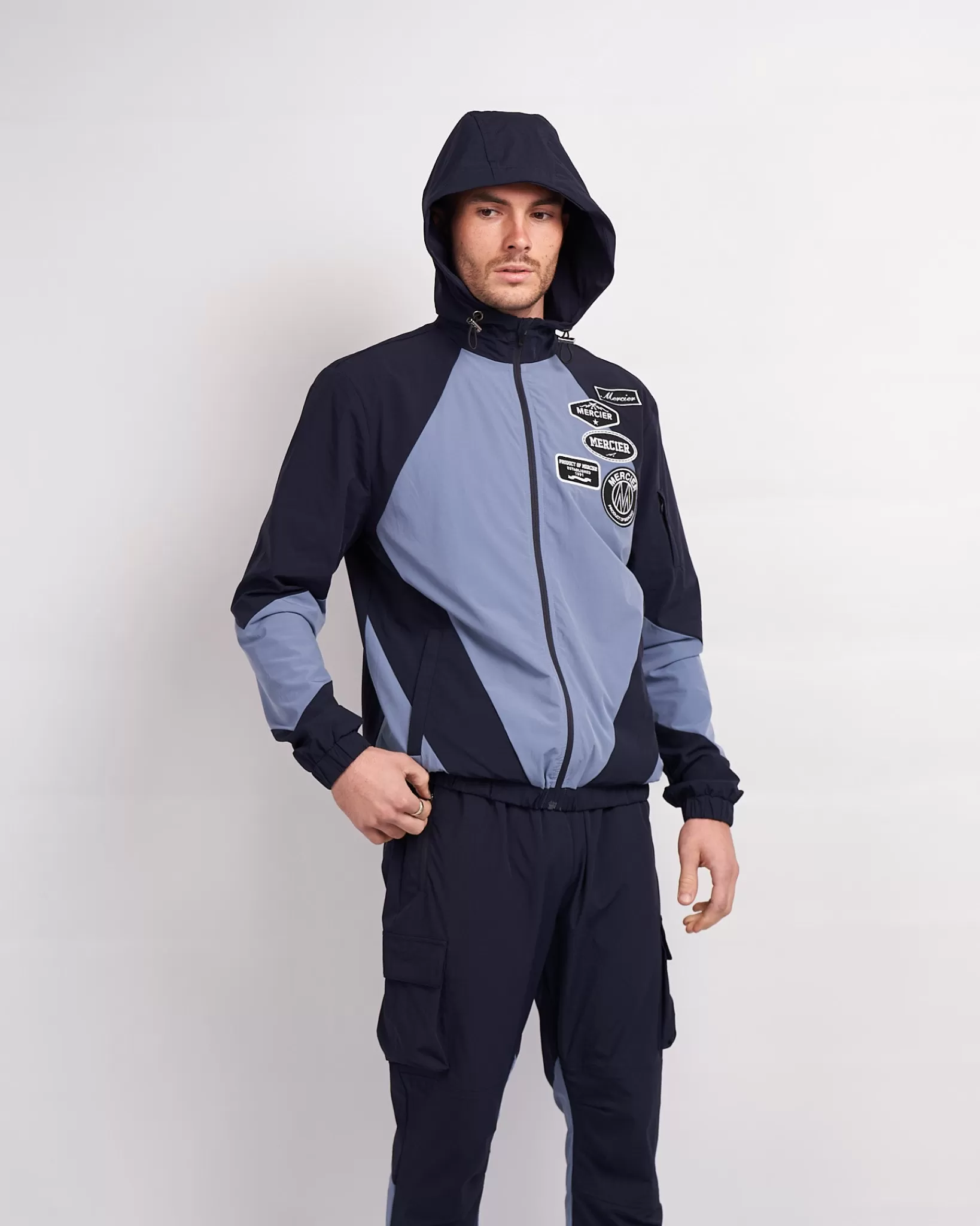 Store Mercier Giacca a vento con pannelli blu navy placid mono distintivo
