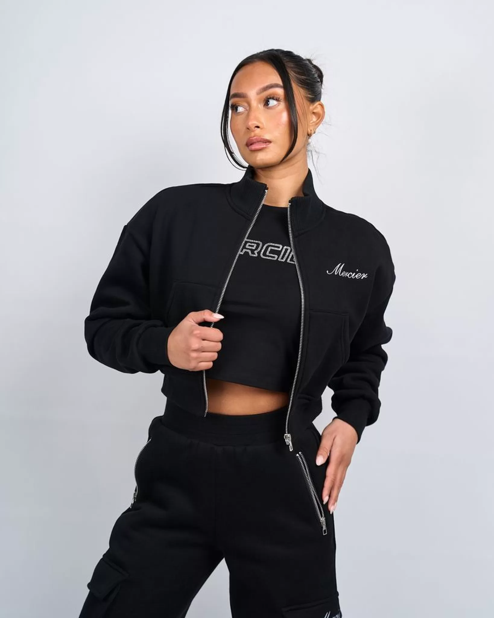 Hot Mercier Giacca da pista in jersey con firma nera da donna