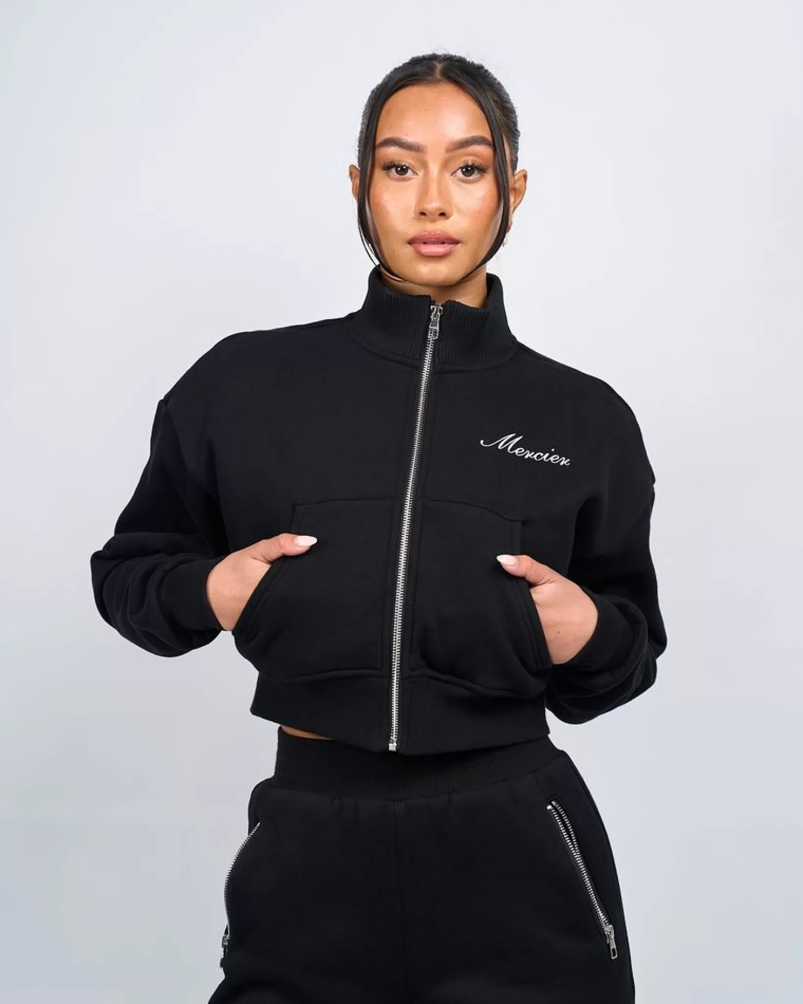 Hot Mercier Giacca da pista in jersey con firma nera da donna