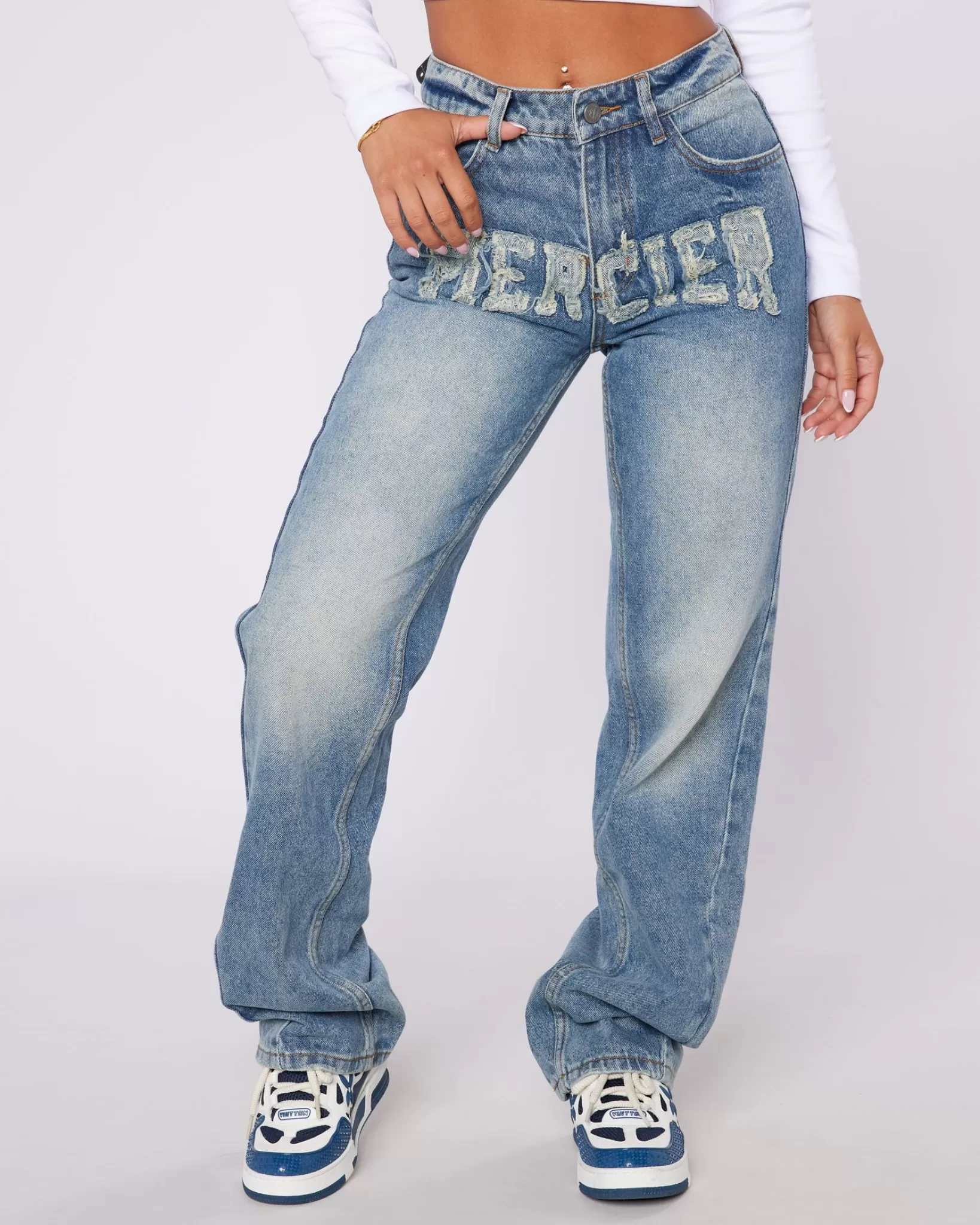 Online Mercier Womens Raw Edge Denim Jeans